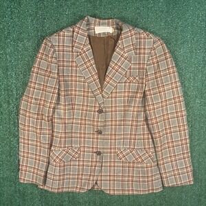 Pendleton Blazer Womens 14 Brown Red Plaid Vintage 60s Wool Fair Moth Holes